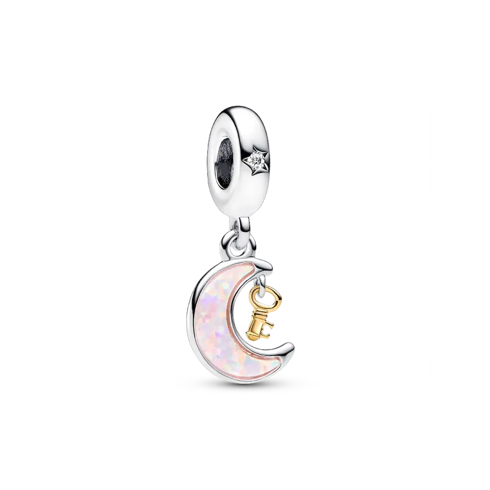 Two-tone Key & Moon Dangle Charm