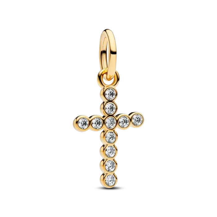 Sparkling Round Bezel Cross Pendant Necklace - Image 3