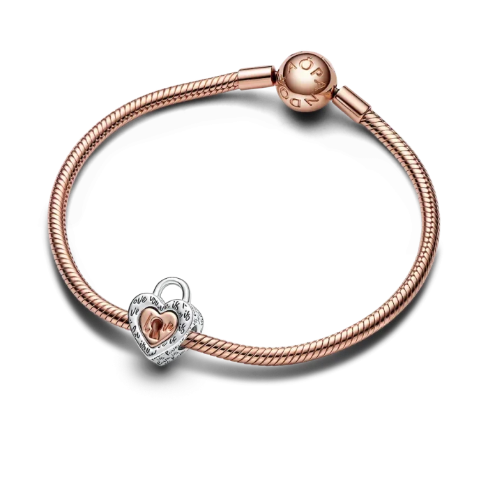 Two-tone Padlock Splittable Heart Charm - Image 3