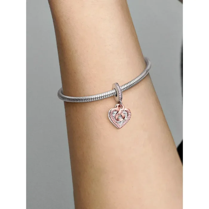 Two-tone Infinity Heart and Mom Charm Bracelet Set - Image 11