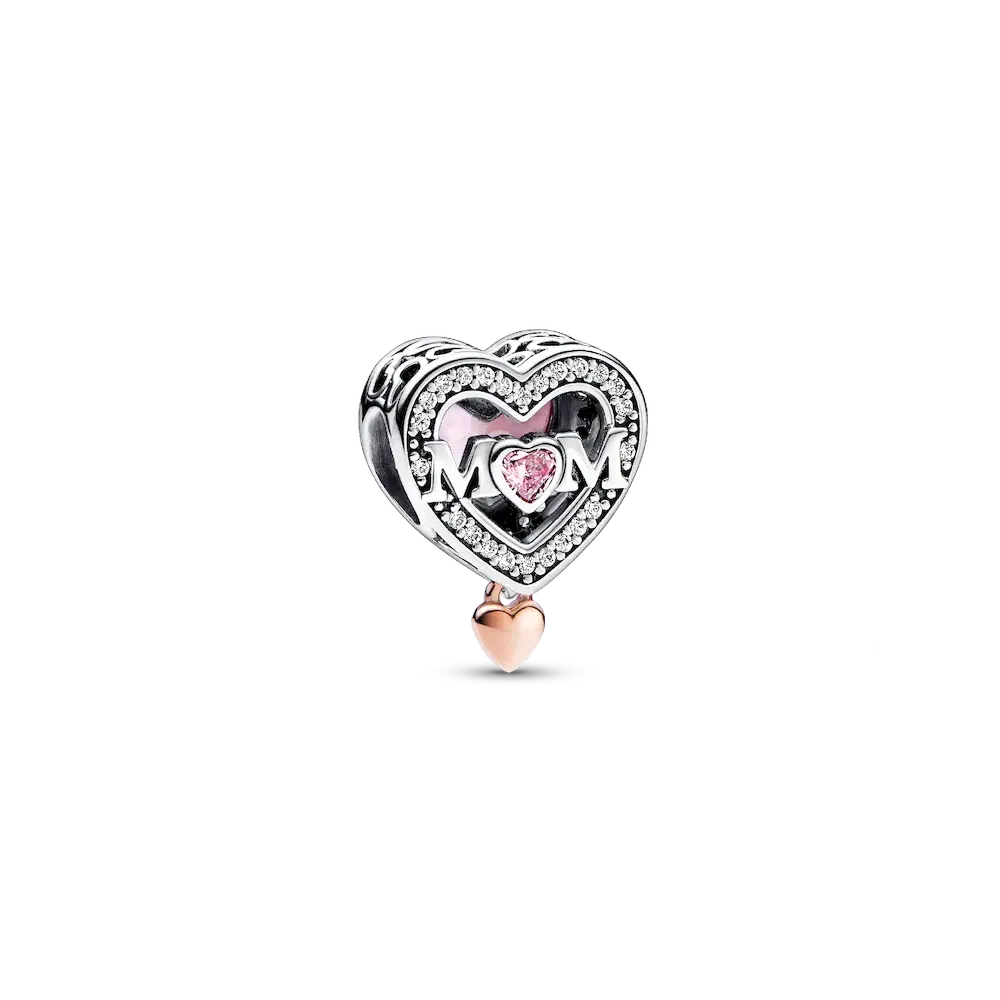 Two-tone Openwork Mom & Heart Charm