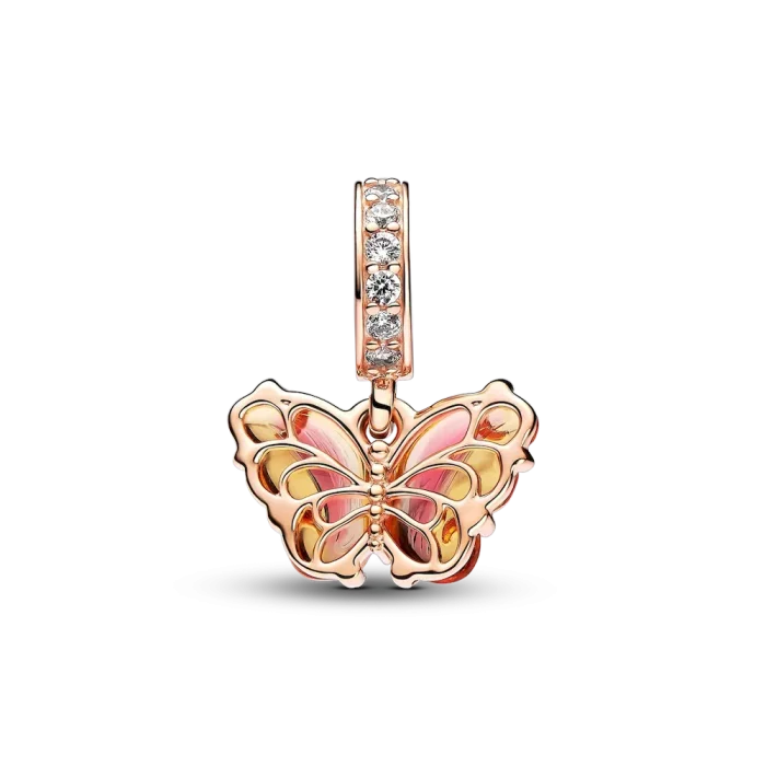Pink & Yellow Murano Glass Butterfly Dangle Charm - Image 7