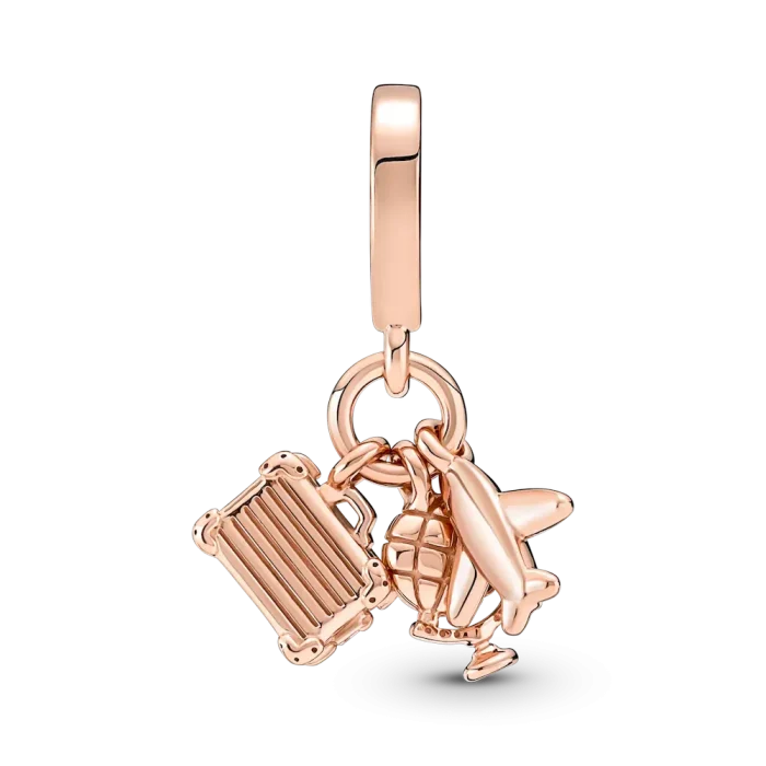Airplane, Globe & Suitcase Triple Dangle Charm - Image 4