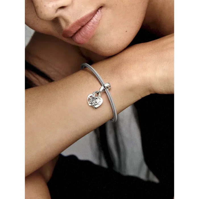 Rose Heart Padlock Dangle Charm - Image 2