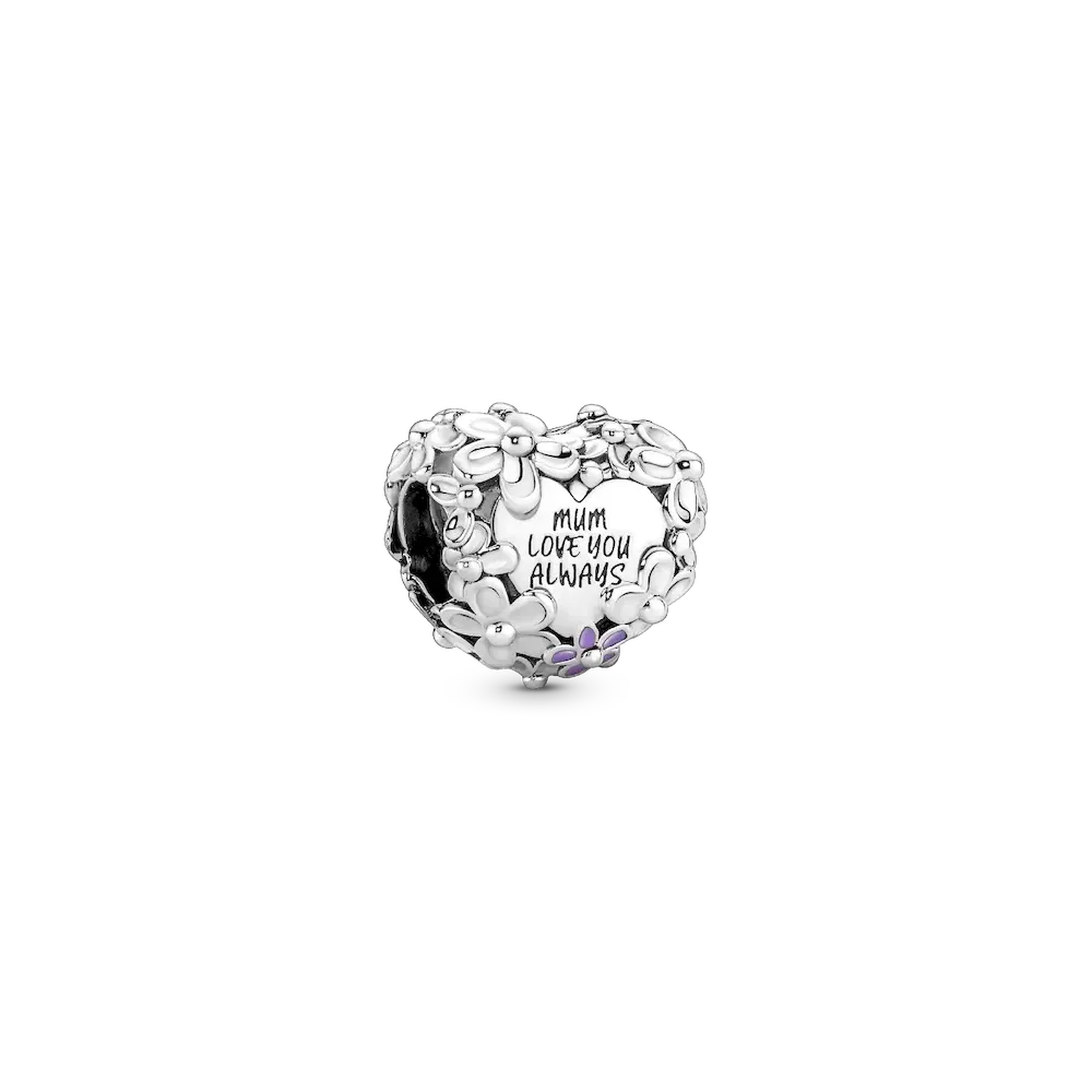 Mom Daisy Heart Charm