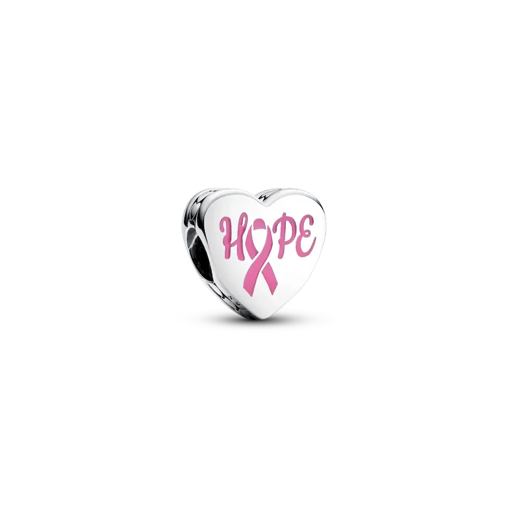 Hope heart sterling silver charm with pink enamel