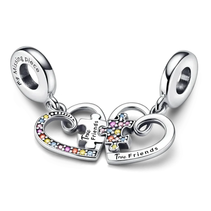 Puzzle Piece Hearts Splittable Friendship Dangle Charm - Image 4