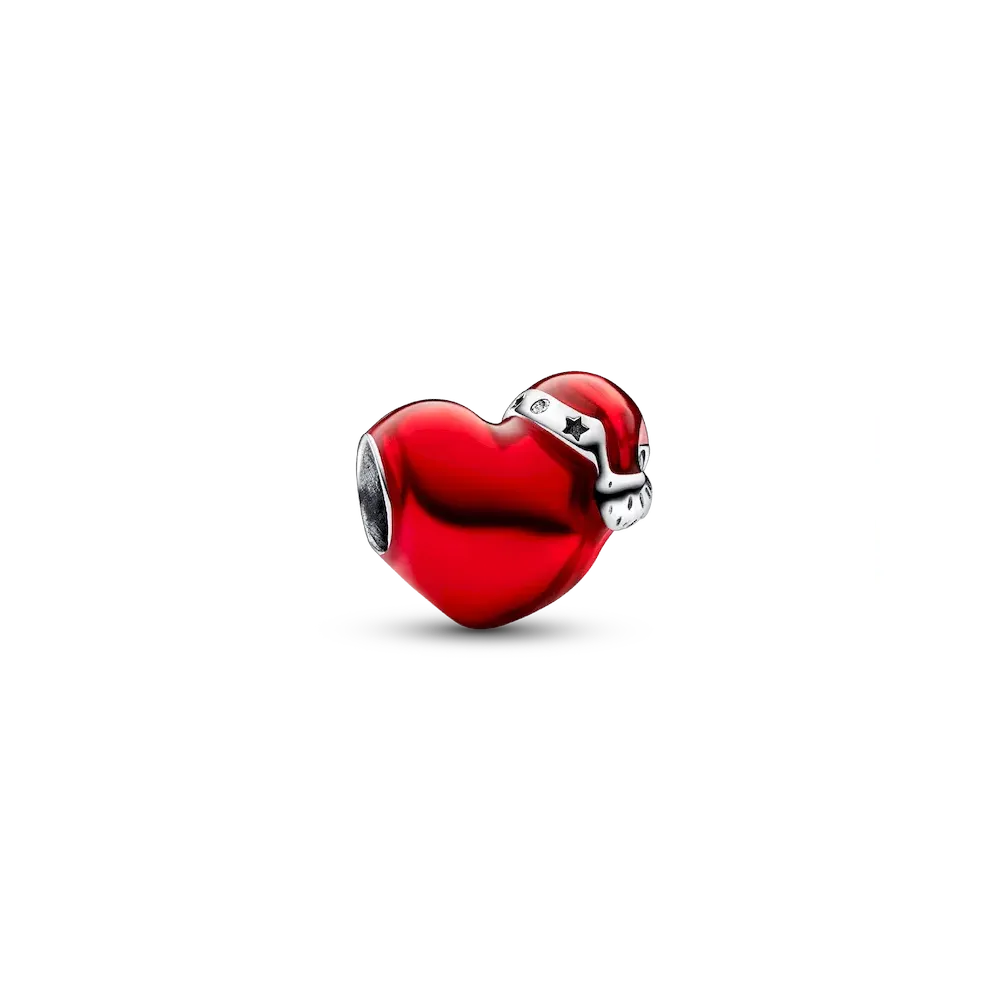 Metallic Red Christmas Heart Charm