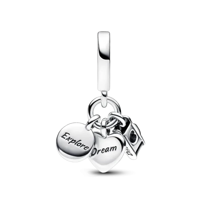 Camera, Heart & Compass Triple Dangle Charm - Image 5