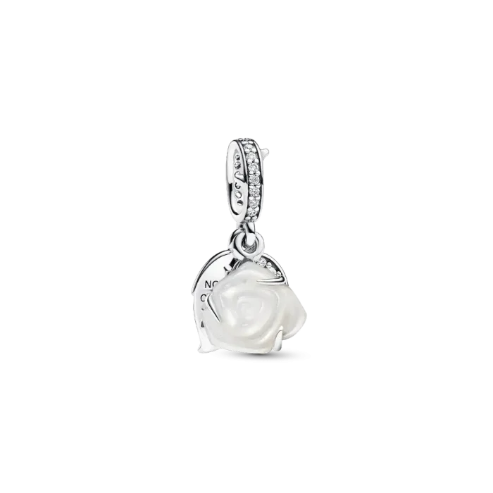 White Rose in Bloom Double Dangle Charm Bracelet Set - Image 6