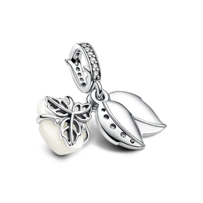 White Rose in Bloom Double Dangle Charm - Image 6