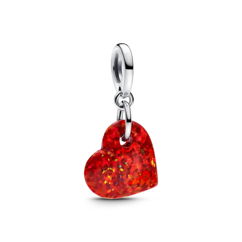 Opalescent Red Heart Dangle Charm
