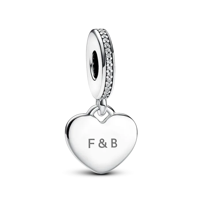 Engravable Heart Tag Dangle Charm Snake Chain Slider Bracelet Set - Image 6