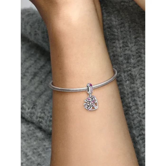 Pink Heart Family Tree Dangle Charm - Image 2