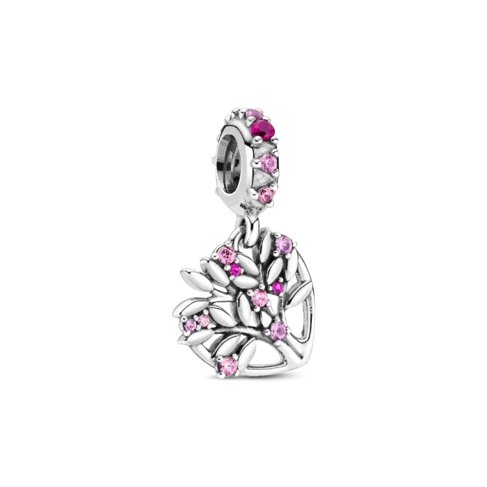 Pink Heart Family Tree Dangle Charm - Image 2