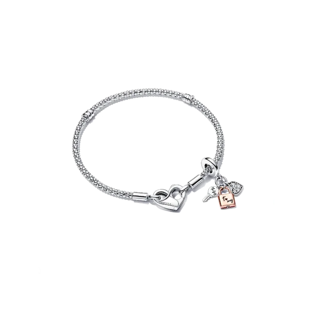 Pandora Moments Studded Chain Bracelet Triple Dangle Charm Set