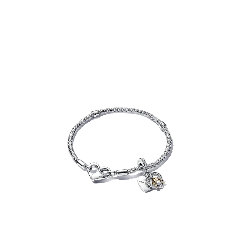 Two-tone Happy Anniversary Charm & Bracelet Set