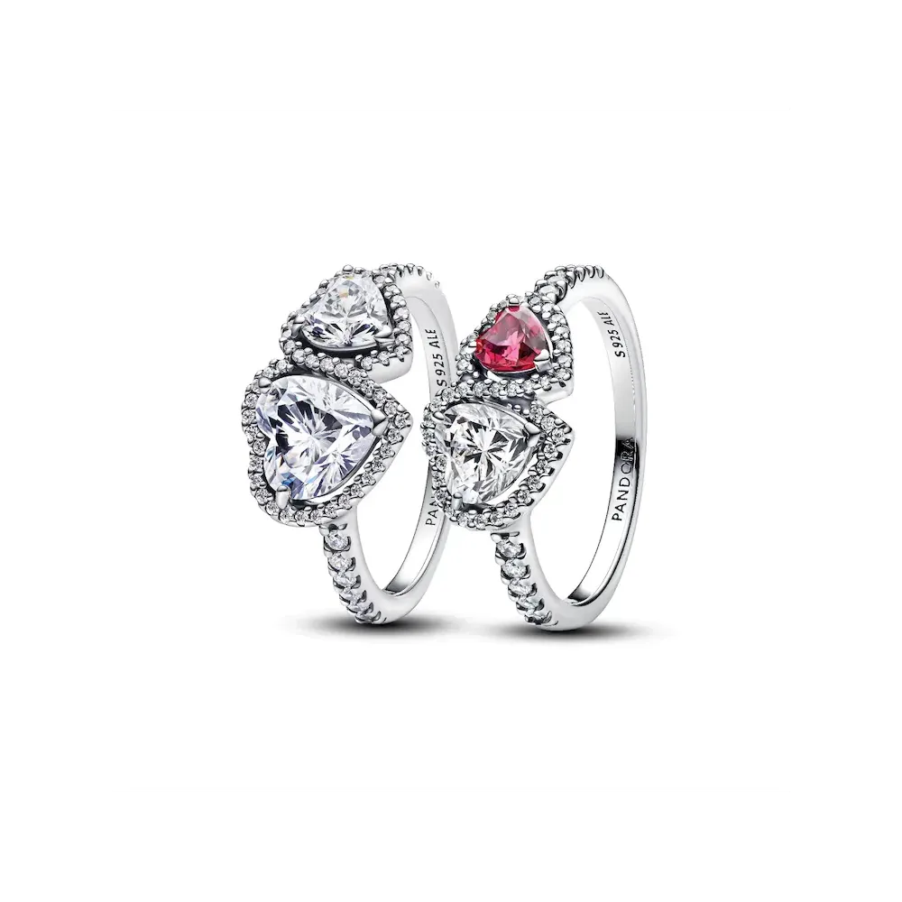 Sparkling Halo Hearts Ring Set