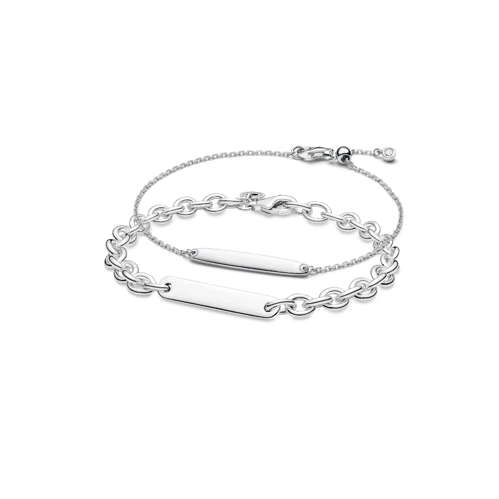 His & Hers Engravable Silver Bracelet Set