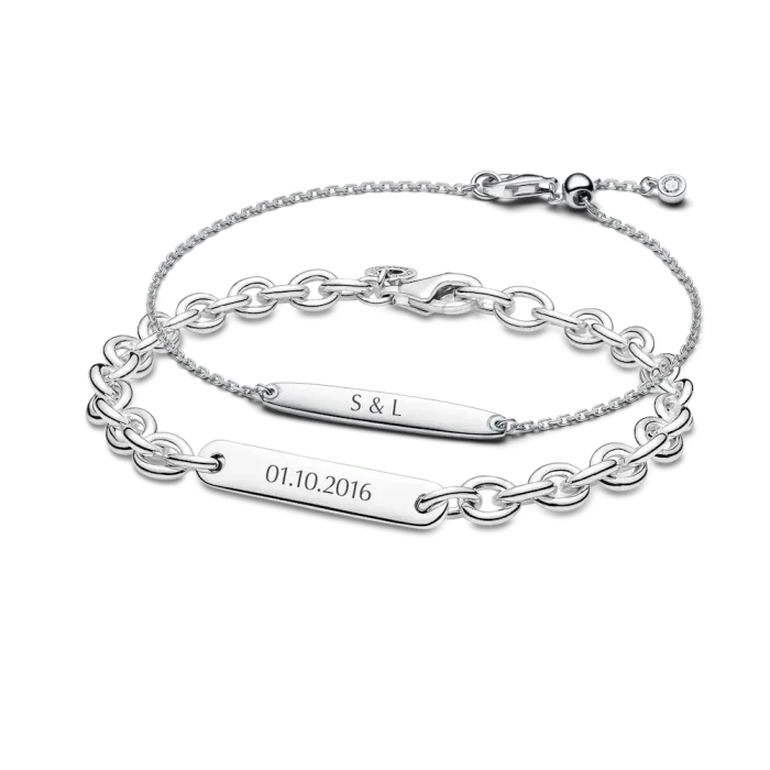 His & Hers Engravable Silver Bracelet Set - Image 4