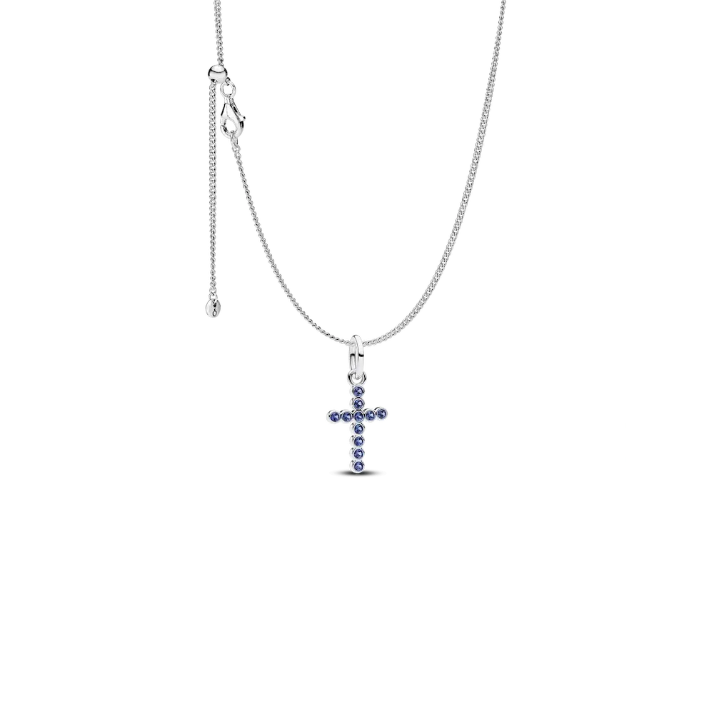 NAMPS8202_RGB.webp Sparkling Blue Round Bezel Cross Pendant Necklace - Image 1