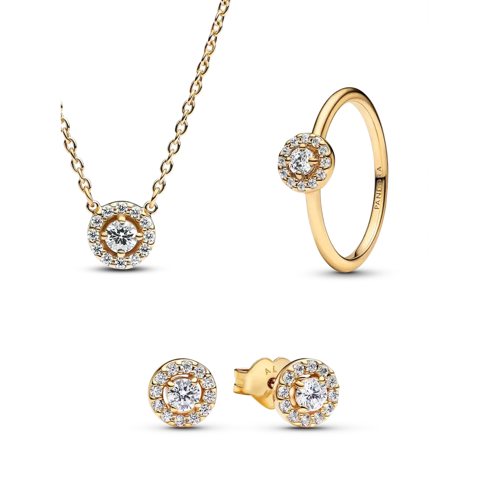 Golden Pave Halo Jewelry Set