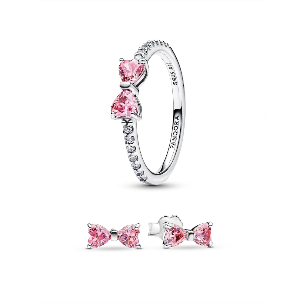Sparkling Pink Bow Ring Set