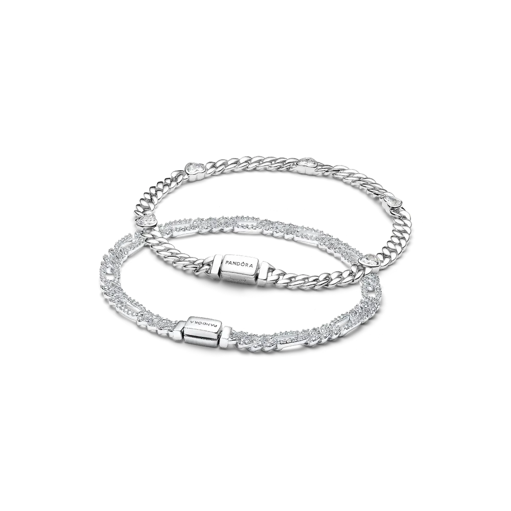 His and Hers Cuban Chain Heart and Oval Bracelet Set