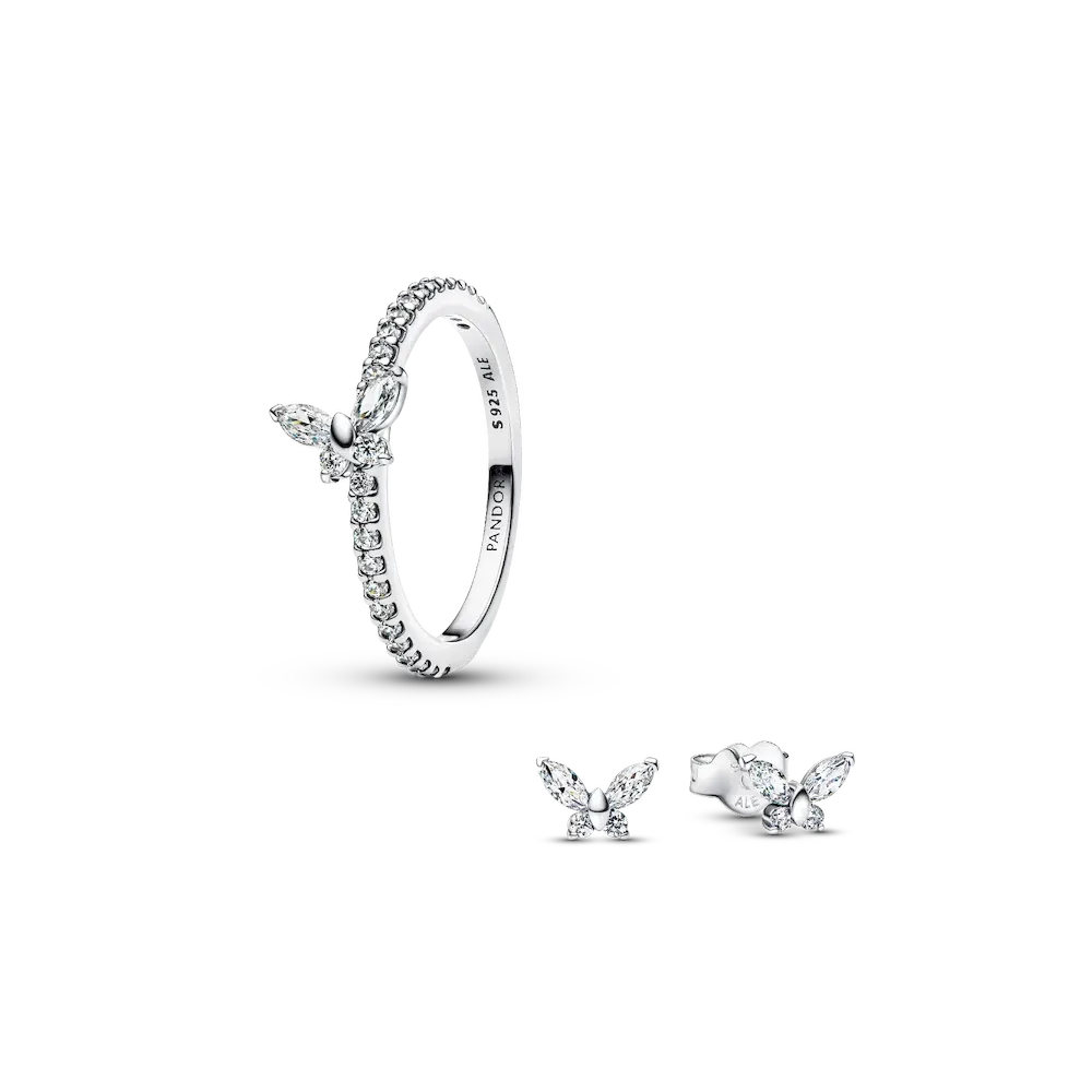 Sparkling Clear Butterfly Ring and Earring Set