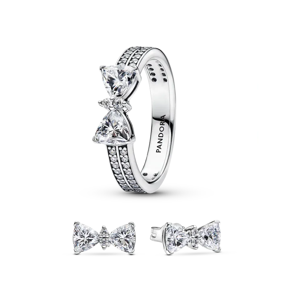 Sparkling Bow Double Ring Set