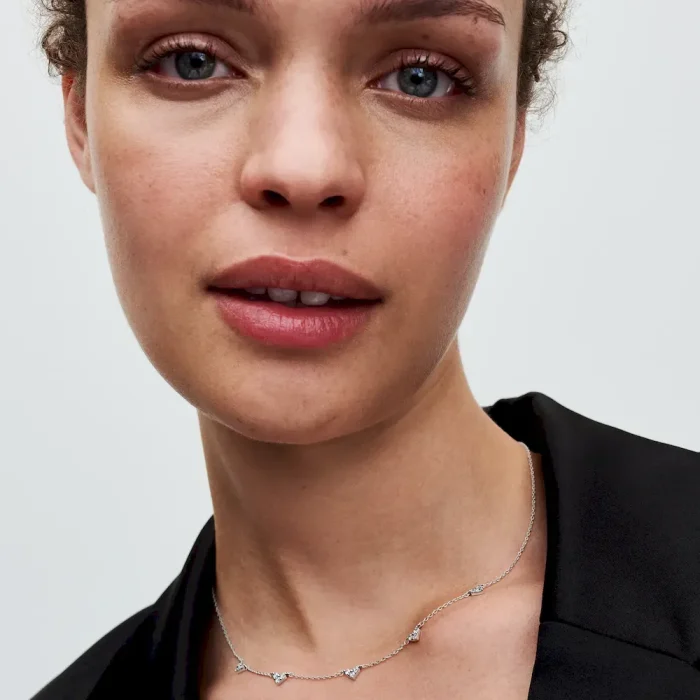 Triple Stone Heart Station Chain Necklace - Image 2