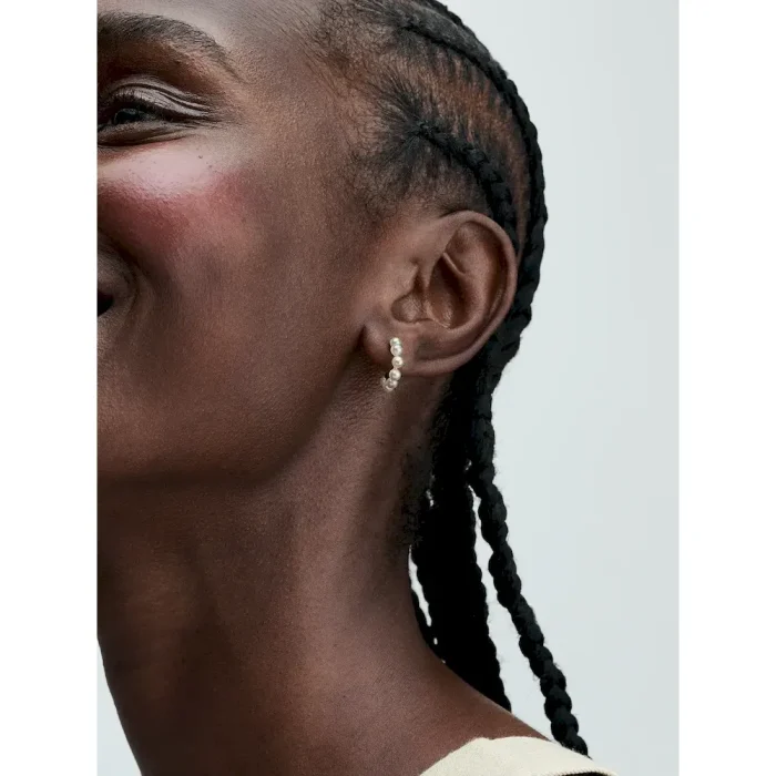 Treated Freshwater Cultured Pearls Open Hoop Earrings - Image 3