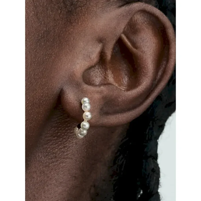 Treated Freshwater Cultured Pearls Open Hoop Earrings - Image 2