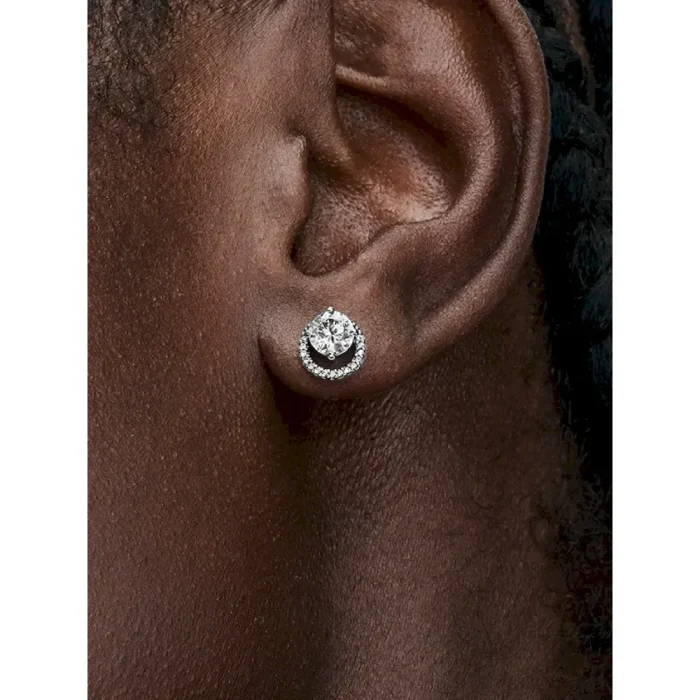 Sparkling Round Halo Stud Earrings - Image 2