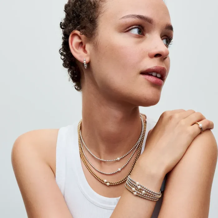 Treated Freshwater Cultured Pearl & Beads Hoop Earrings - Image 4