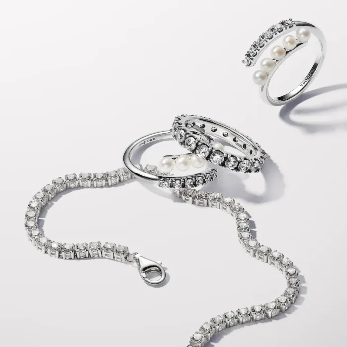 Treated Freshwater Cultured Pearls & Pavé Open Ring - Image 5