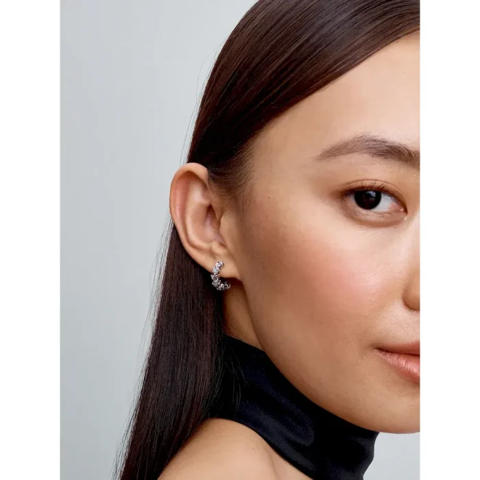 Sparkling Hearts Open Hoop Earrings - Image 4