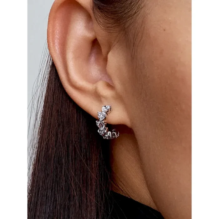 Sparkling Hearts Open Hoop Earrings - Image 2
