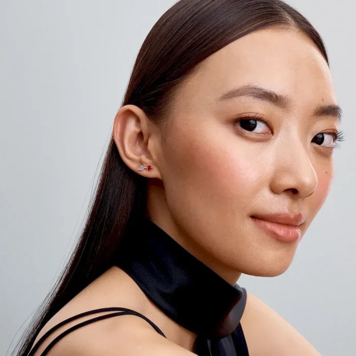 Arrow & Murano Glass Heart Stud Earrings - Image 2