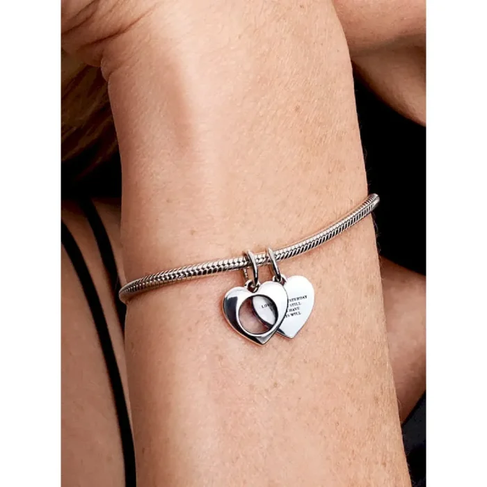 Engravable Double Heart Charm Bracelet Set - Image 14