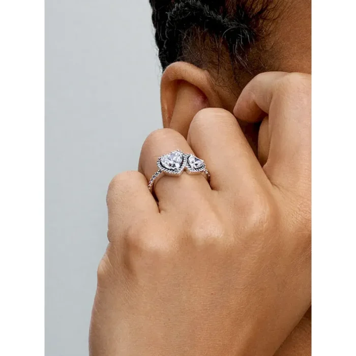 Sparkling Halo Hearts Ring Set - Image 4