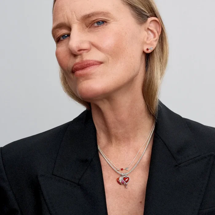 Arrow & Murano Glass Heart Stud Earrings - Image 3