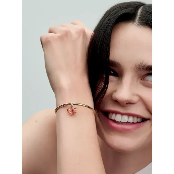 Pink & Yellow Murano Glass Butterfly Dangle Charm - Image 3