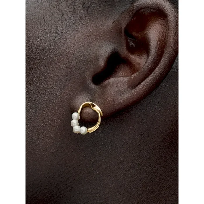 Organically Shaped Circle & Treated Freshwater Cultured Pearls Stud Earrings - Image 2