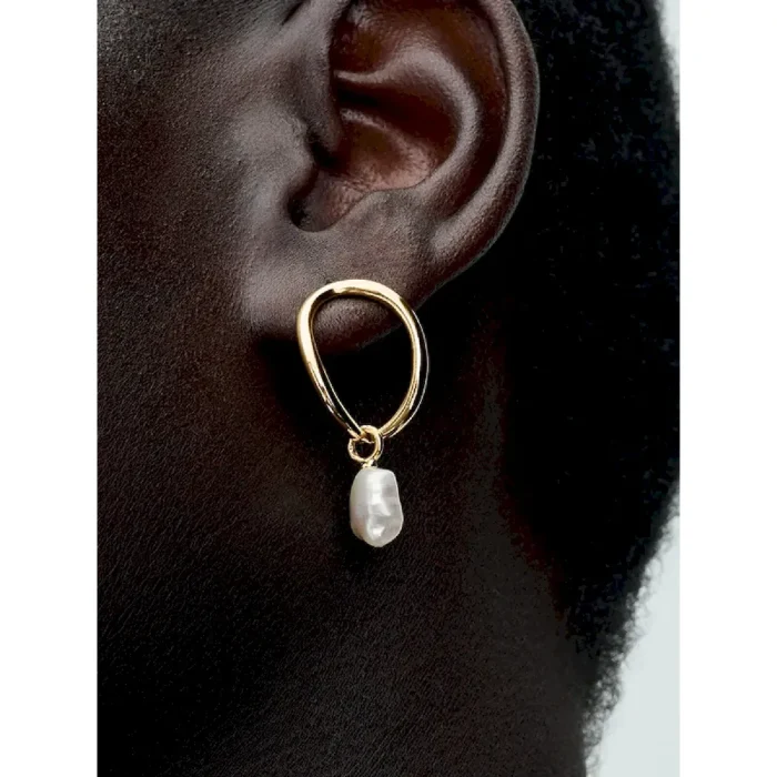 Organically Shaped Circle & Baroque Treated Freshwater Cultured Pearl Earrings - Image 2