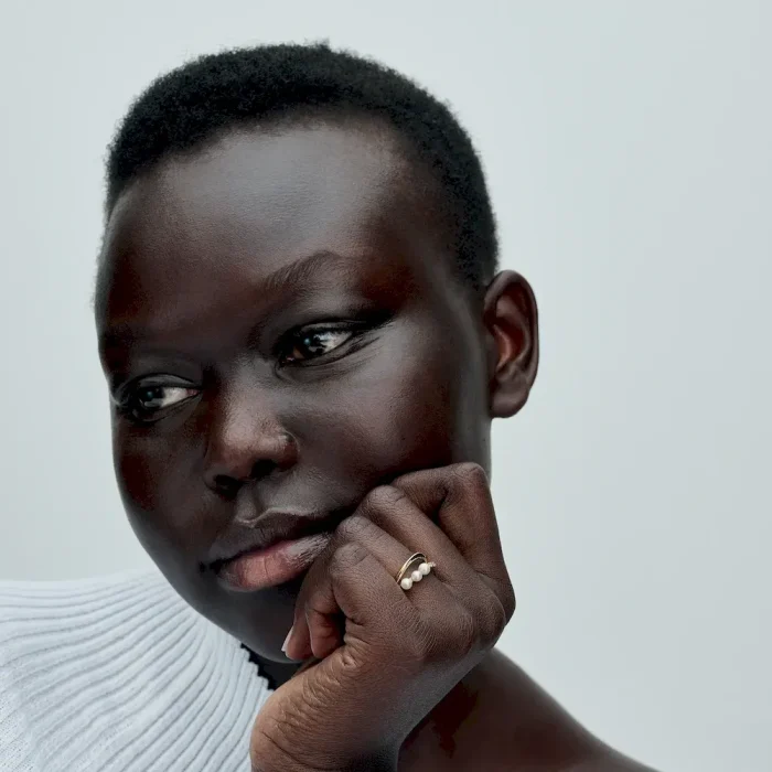 Treated Freshwater Cultured Pearl & Organically Shaped Double Band Ring - Image 3