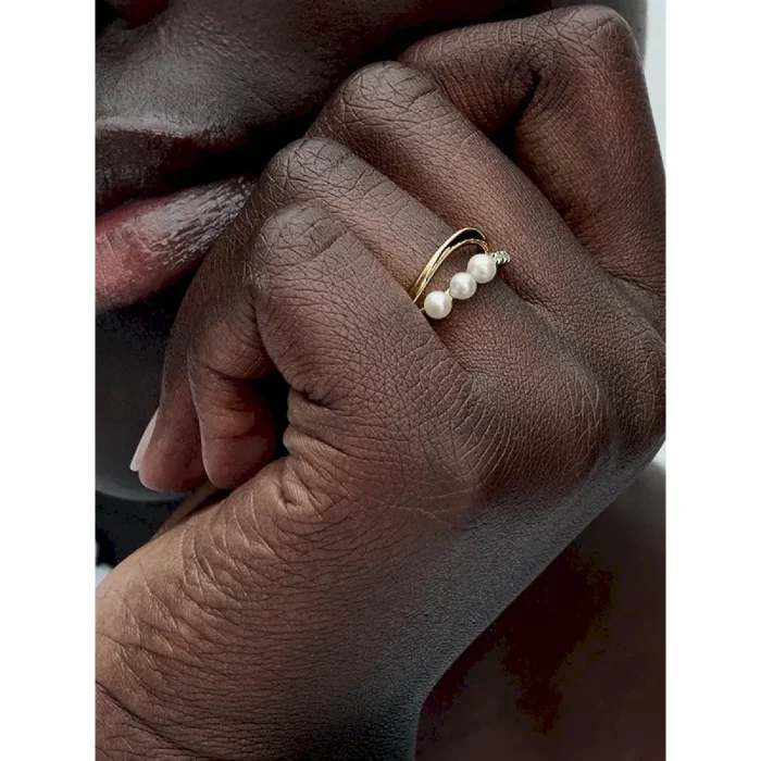 Treated Freshwater Cultured Pearl & Organically Shaped Double Band Ring - Image 2