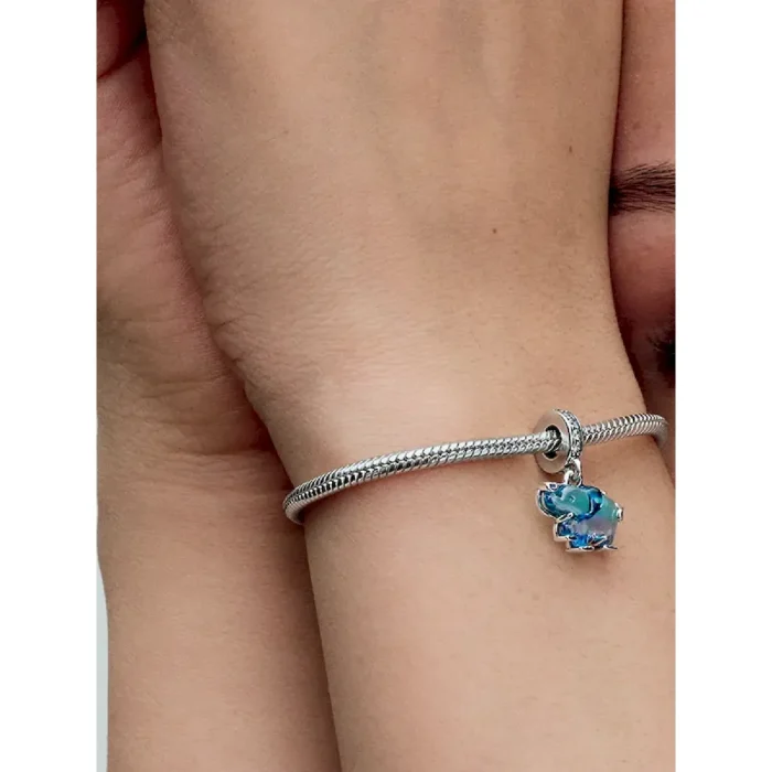 Blue Murano Glass Elephant Dangle Charm - Image 2