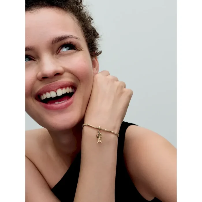 Paris Eiffel Tower Lab-Grown Diamond Engravable Double Dangle Charm - Image 3