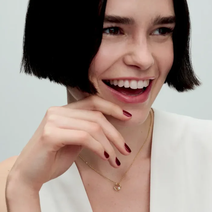 Organically Shaped Pavé Circle & Treated Freshwater Cultured Pearl Collier Necklace - Image 3